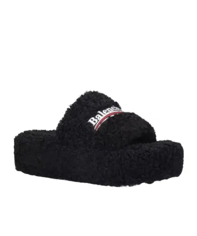 Balenciaga Furry Platform Sliders In Animal Print
