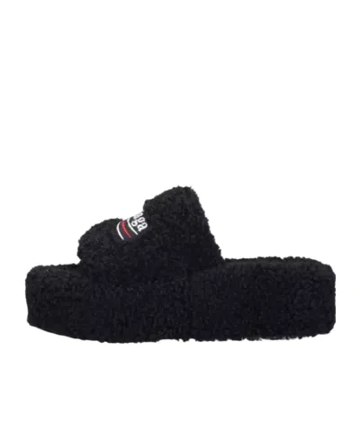 Balenciaga Furry Platform Sliders In Animal Print