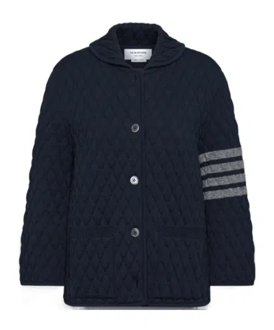 Thom Browne 4-bar Wool Blend Polo Collar Jacket In Blue