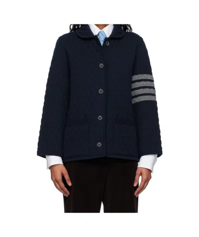 Thom Browne 4-bar Wool Blend Polo Collar Jacket In Blue