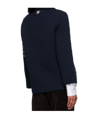 Thom Browne 4-bar Wool Blend Polo Collar Jacket In Blue