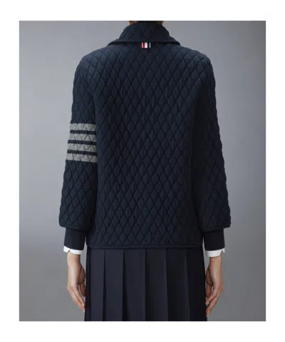 Thom Browne 4-bar Wool Blend Polo Collar Jacket In Blue