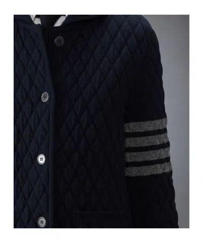 Thom Browne 4-bar Wool Blend Polo Collar Jacket In Blue