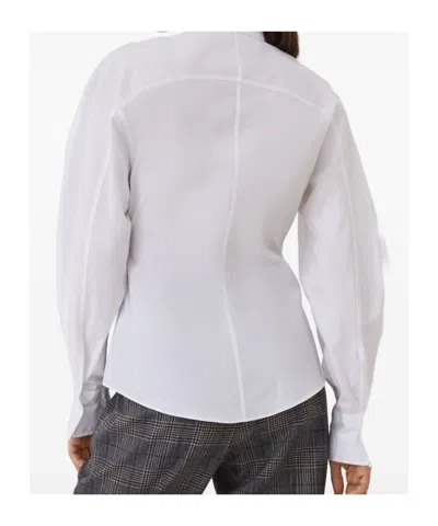 Brunello Cucinelli Stretch Cotton Poplin Shirt With Shiny Collar Detail In White