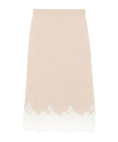 Fabiana Filippi Midi Skirt With Lace Trim And Elastic Waist In Brown