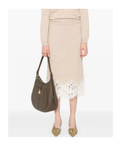Fabiana Filippi Midi Skirt With Lace Trim And Elastic Waist In Brown