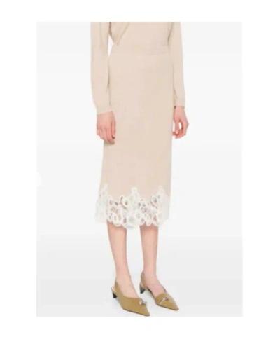 Fabiana Filippi Midi Skirt With Lace Trim And Elastic Waist In Brown