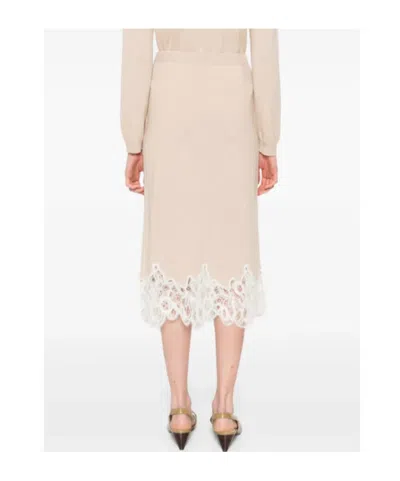 Fabiana Filippi Midi Skirt With Lace Trim And Elastic Waist In Brown