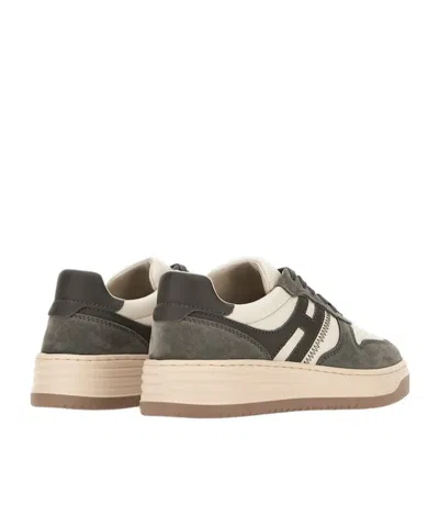 Hogan Grey White Leather Basket Cam Sneakers In Gray