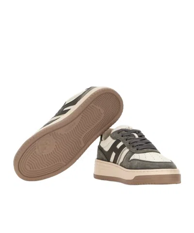 Hogan Grey White Leather Basket Cam Sneakers In Gray
