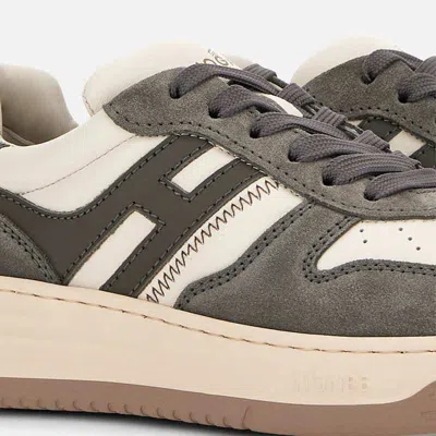 Hogan Grey White Leather Basket Cam Sneakers In Gray