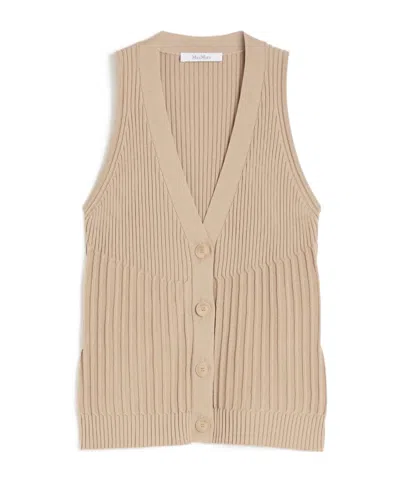 Max Mara Cotton Yarn And Viscose Crepe Gilet In Brown