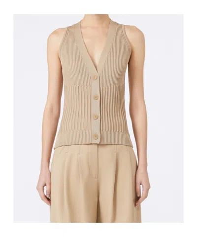 Max Mara Cotton Yarn And Viscose Crepe Gilet In Brown