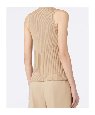 Max Mara Cotton Yarn And Viscose Crepe Gilet In Brown