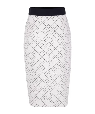 Elisabetta Franchi Geometric Patterned Midi Skirt In White