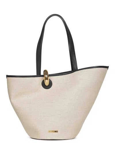 Jacquemus Dual Handle Shoulder Bag With Gold Hardware In Neutral