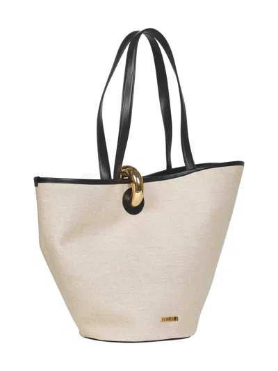 Jacquemus Dual Handle Shoulder Bag With Gold Hardware In Neutral