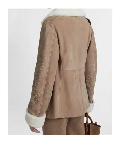 Ermanno Scervino Lambskin Jacket With Embroidery And Shearling Lining In Brown