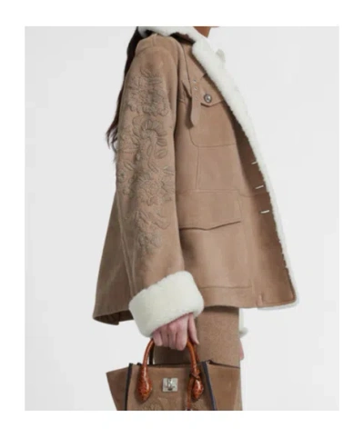 Ermanno Scervino Lambskin Jacket With Embroidery And Shearling Lining In Brown