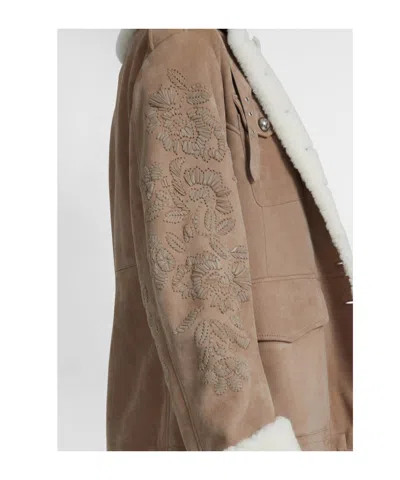 Ermanno Scervino Lambskin Jacket With Embroidery And Shearling Lining In Brown