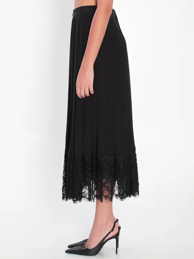 Dolce & Gabbana Gonna Midi In Chiffon And Black Lace In Black