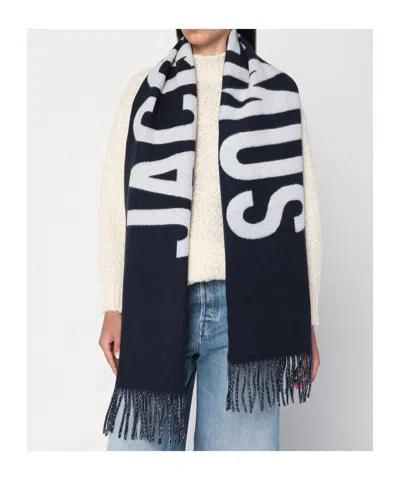 Jacquemus Brushed Finish Fringe Detailing Wraparound Scarf In Blue