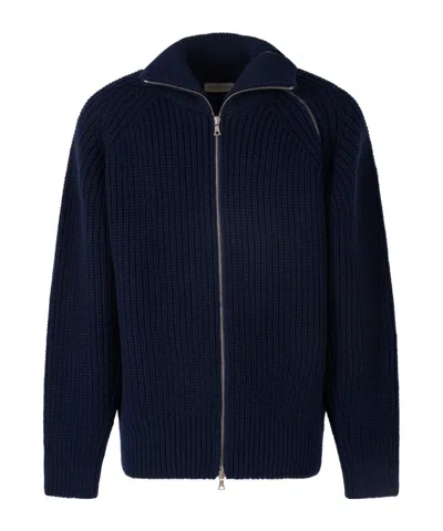 Dries Van Noten Men Zippered Wool Sweater In Blue