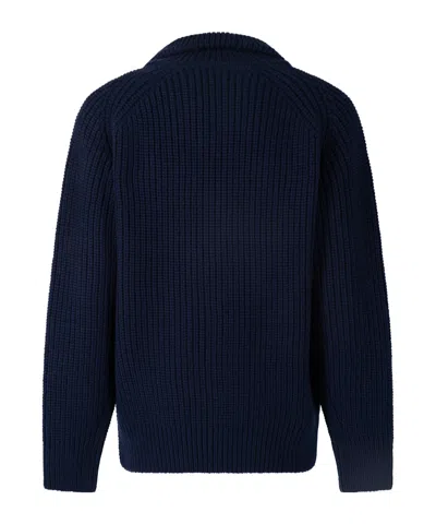 Dries Van Noten Men Zippered Wool Sweater In Blue