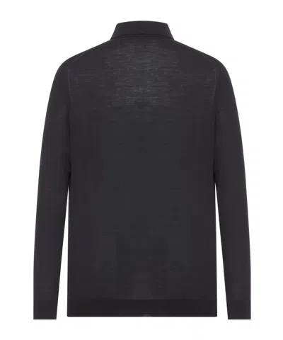Kiton Long-sleeved Knitted Polo Shirt In Gray