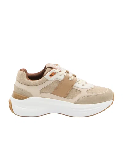 Tod's Sneakers In Fabric And Suede Leather In Neutral