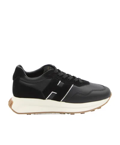 Hogan Leather-panelled Sneakers In Black