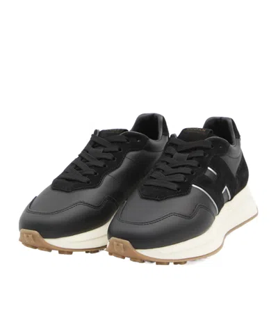 Hogan Leather-panelled Sneakers In Black