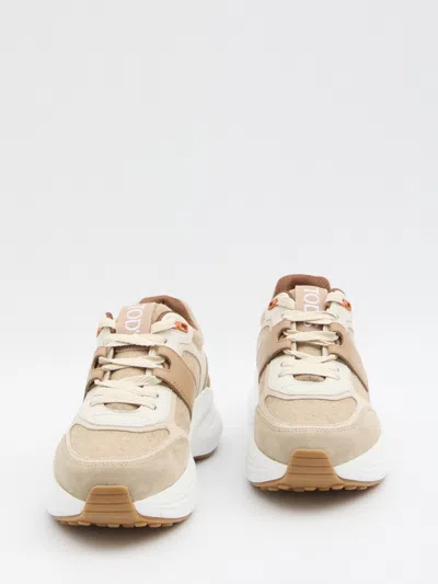 Tod's Sneakers In Fabric And Suede Leather In Neutral
