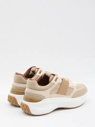 Tod's Sneakers In Fabric And Suede Leather In Neutral