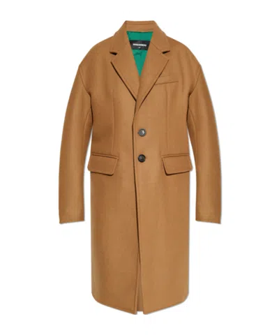 Dsquared2 Button-fastening Wool-blend Coat In Brown