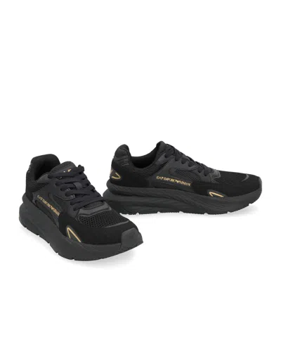 Ea7 Miu Miu Black Re-nylon And Suede Sneakers In Black