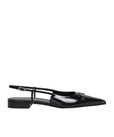 Marni Black Leather Trunkaroo Pointed Toe Slingback Ballerina Flats In Black