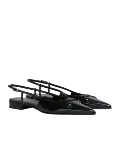 Marni Black Leather Trunkaroo Pointed Toe Slingback Ballerina Flats In Black