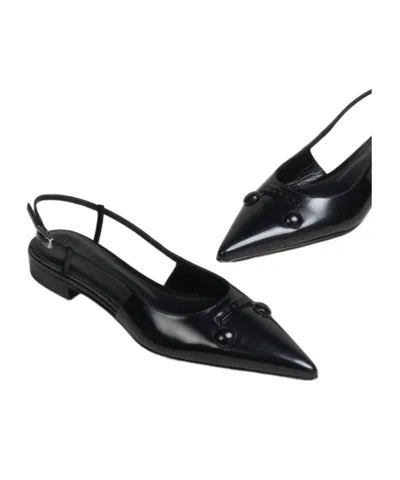 Marni Black Leather Trunkaroo Pointed Toe Slingback Ballerina Flats In Black