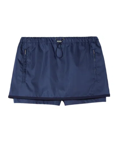 Gucci Gabardine Nylon Skort With Metal Logo In Blue