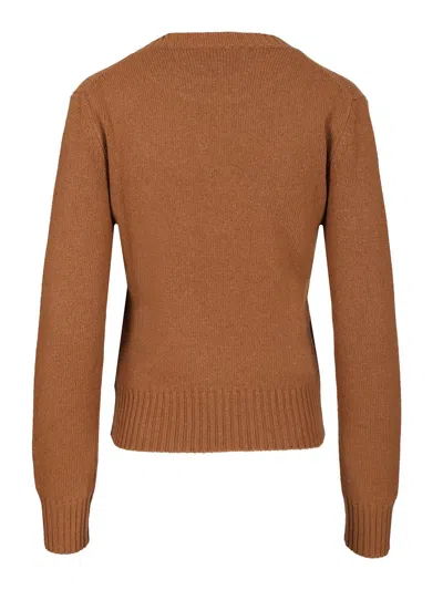 Ami Alexandre Mattiussi Cropped Brown Cashmere Blend Sweater With Heart Detail