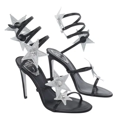 René Caovilla Cleo Star Black & Silver Sandal 105 In Black