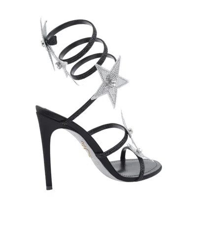 René Caovilla Cleo Star Black & Silver Sandal 105 In Black