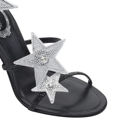 René Caovilla Cleo Star Black & Silver Sandal 105 In Black