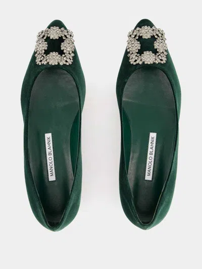 Manolo Blahnik Hangisi Embellished Velvet Ballet Flats In Green