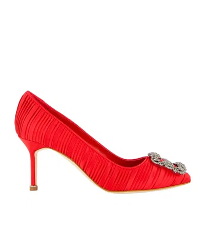Manolo Blahnik Hangisi 70 Velvet Pump In Red