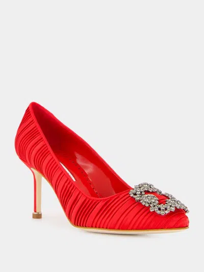 Manolo Blahnik Hangisi 70 Velvet Pump In Red