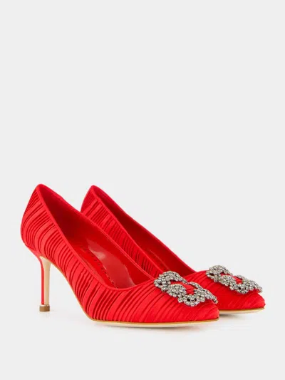 Manolo Blahnik Hangisi 70 Velvet Pump In Red