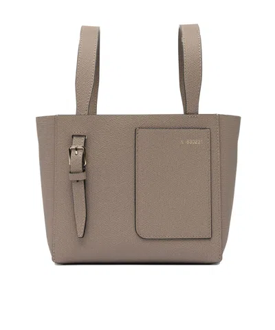 Valextra Grey Calf Leather Handbag In Nude