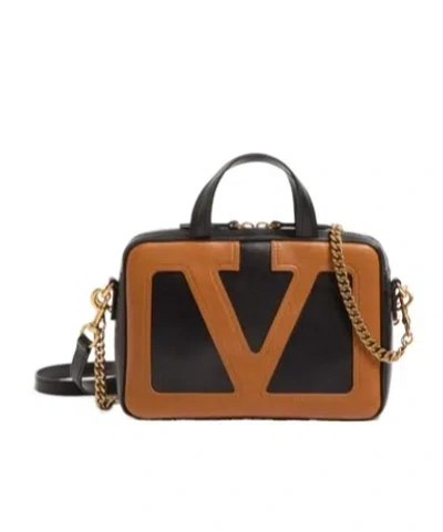 Valentino Viva Superstar Small Vlogo Leather Duffle Top-handle Bag In Brown